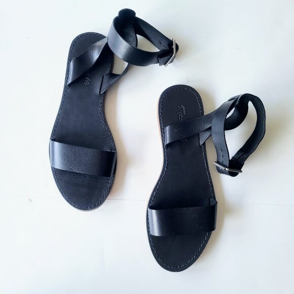 Madewell Black Leather Boardwalk Ankle Strap Gladiator Sandals 7.5 - Picture 3 of 11